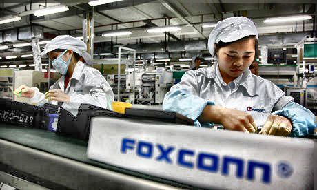 Foxconn, which manufacturers the iPhone for Apple, plans to replace many of its Chinese workers with robots. Photograph: Bloomberg/Bloomberg via Getty Images 